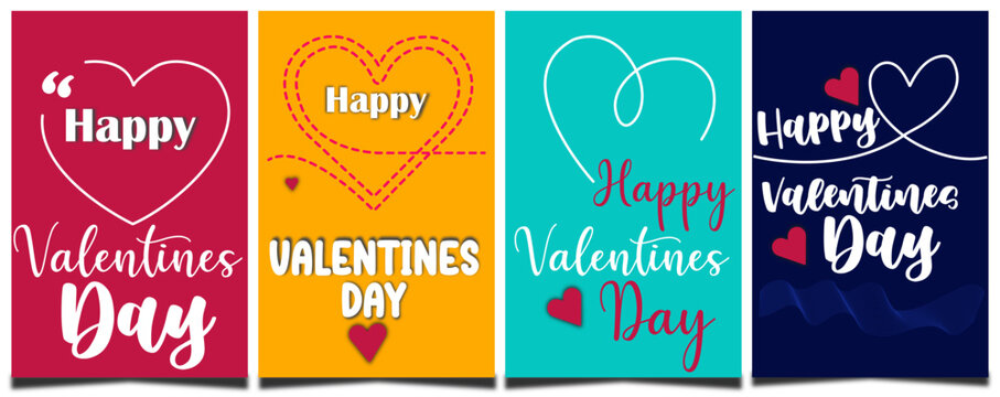 Collection of Valentines Day greeting cards with hearts and cheerful lettering on various colored backgrounds perfect for sharing the love and spreading the joy of the holiday season