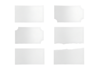 Six torn and cornered paper pieces isolated on transparent background