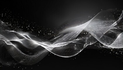 Flowing Data Stream Visualization With Silver Waves And Digital Particles Creating Futuristic Information Technology Background