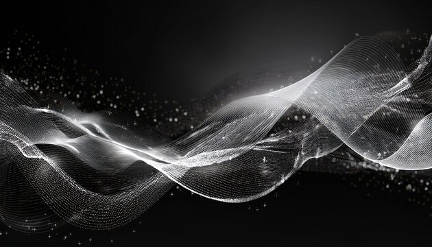 Flowing Data Stream Visualization With Silver Waves And Digital Particles Creating Futuristic Information Technology Background