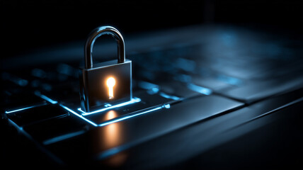 Padlock on computer keyboard representing secure access, encrypted data protection and trusted cybersecurity practices safeguarding information and systems.