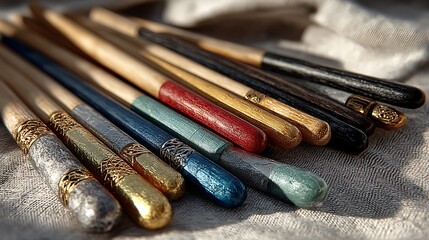 Fototapeta premium Assorted colorful wood sticks craft material high resolution picture