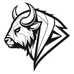 Bison Head Vector Logo Wild Buffalo Illustration, Strong Animal Mascot Design