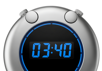 Digital stopwatch timer with blue display isolated on transparent background