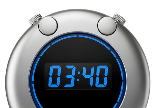 Digital stopwatch timer with blue display isolated on transparent background