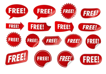 Collection of red free sale stickers isolated on transparent background