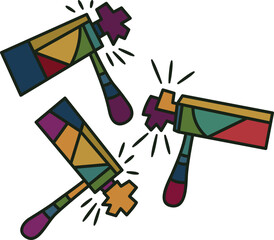 Set of colorful purim Graggers (Noisemakers), vector illustration on transparent background