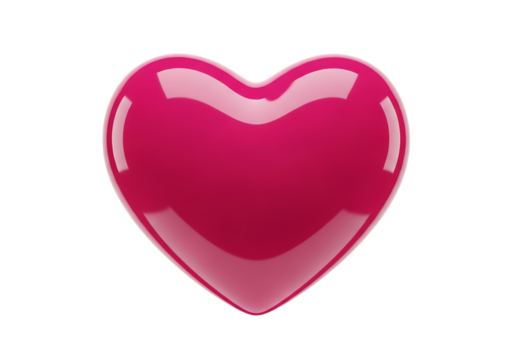 Glossy pink heart shape isolated on transparent background