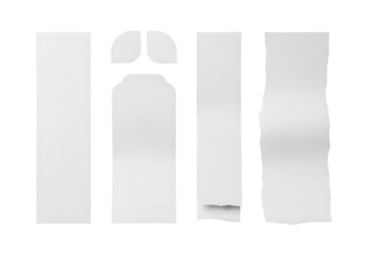 Torn white paper strips isolated on transparent background