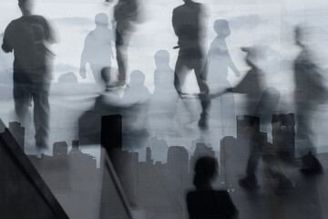 Abstract Double Exposure of City Life and People in Motion
