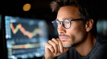Man analyzing stock market chart for investment strategy
