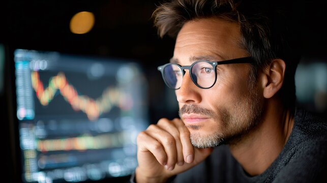 Man analyzing stock market chart for investment strategy
