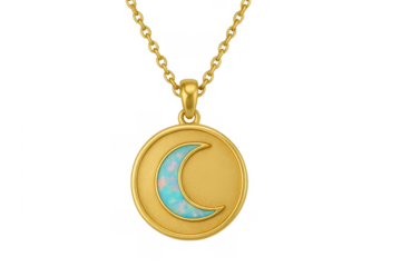 Gold necklace with opal crescent moon pendant