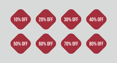 diamond vector sale badges set 10% to 80% off Clean, modern vector sticker for web and promotions.