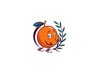 Cartoon orange fruit blowing a kiss logo icon