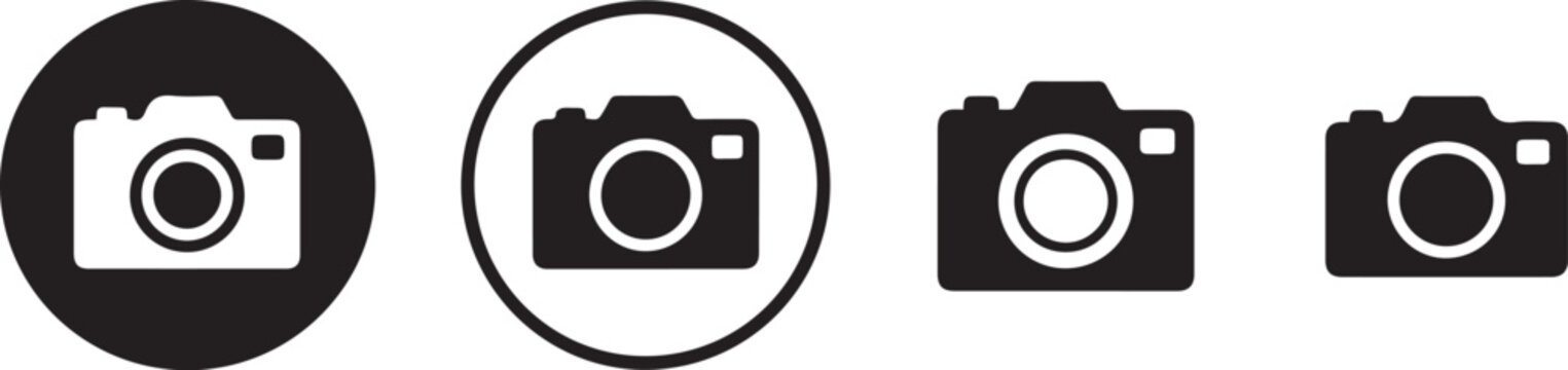 camera icon set circle ring outline flat vector ui pictogram bundle