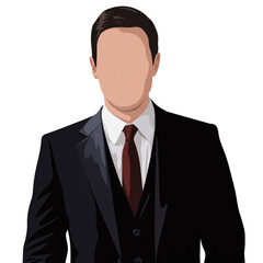 Minimalist Faceless Portrait of Man in Black Suit with Red Accents on Transparent Background