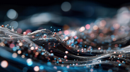 Deep sea data landscape with shimmering particles faceless neural network field defocused futuristic technology background digital waves visualization AI processing