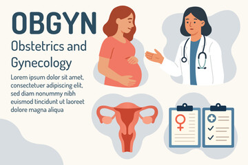 OBGYN obstetrics and gynecology clinic pregnancy patient and doctor poster template flat illustration