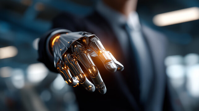 Faceless businessman using AI technology for data analysis defocused automation background intelligent software interface virtual assistant tools smart technology digital