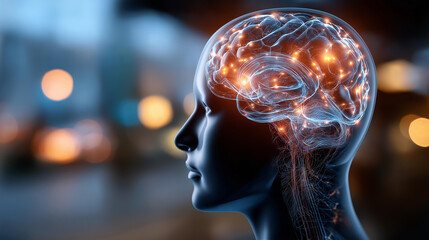 Luminous digital brain showcasing neural network faceless AI metaphor defocused complex connections background artificial intelligence visualization machine learning