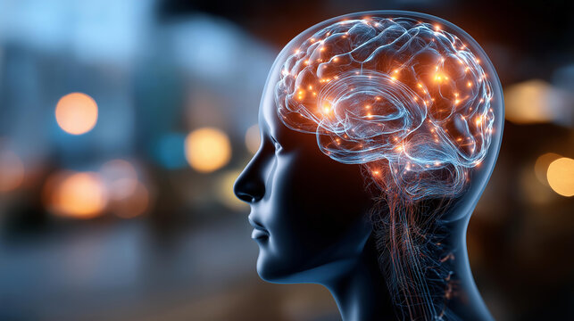 Luminous digital brain showcasing neural network faceless AI metaphor defocused complex connections background artificial intelligence visualization machine learning