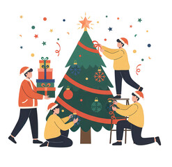 Christmas Tree Decoration with Friends Holiday Season, Gifts and Celebration