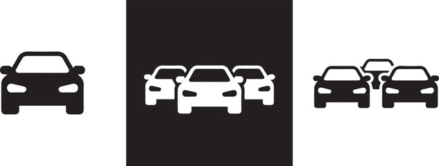car icon trio group fleet traffic symbols minimalist vector set