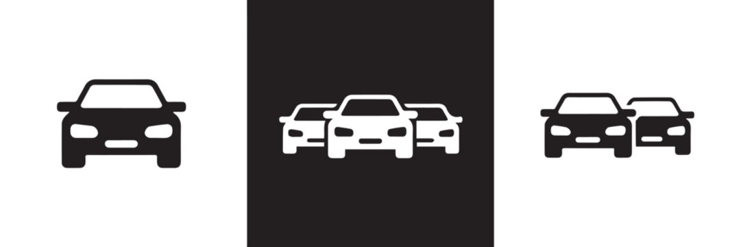 car icon set front and group vehicles traffic symbol vector kit