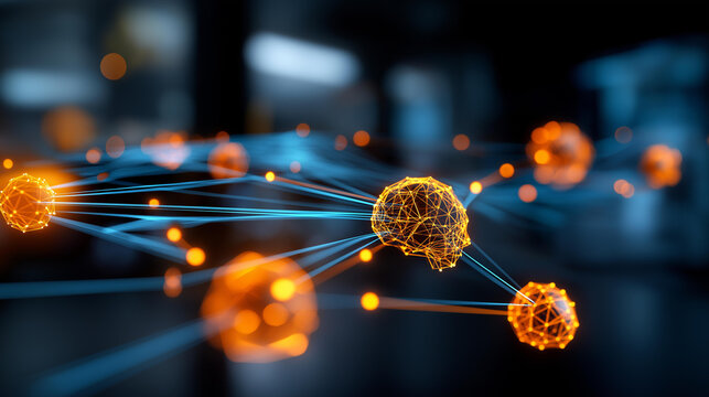 AI workflow automation software interface faceless nodes triggers visualization defocused data tool dashboard background coding icon flow process technology 3D rendering - Powered by Adobe