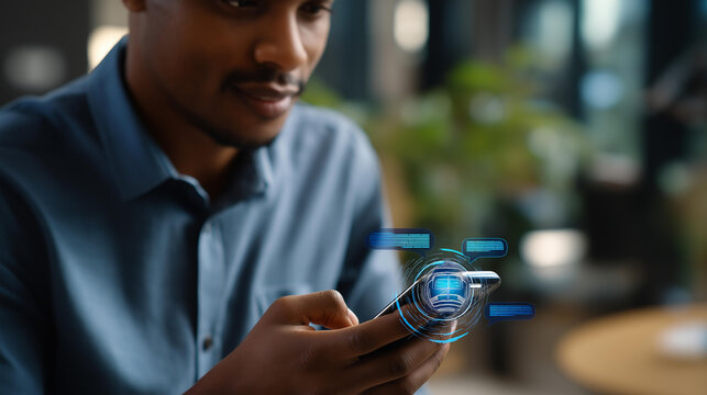 AI assistant interaction concept faceless person using smartphone chatbot defocused artificial intelligence background virtual assistant apps smart support systems machine lea