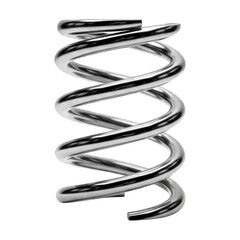 Naklejka premium A shiny chrome metal coil spring with multiple turns, against a stark black background