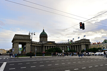 View of the Kazan Cathedral from Nevsky Prospect in St. Petersburg.