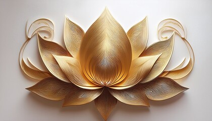 A Surreal Simple 3D Artwork Of Decorative Magnolia Illustration With Golden Outlines Luxury Floral Design White Base