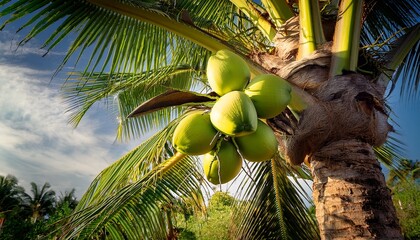 Coconuts On The Tree Fresh Green Coconuts