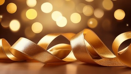 Golden Satin Ribbon Twisting Celebrating Holidays