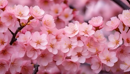 Pink Cherry Blossoms Bloom Densely Creating A Repetitive Floral Pattern Against A Softly Blurred Matte Background