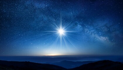 Star Of Bethlehem Or Christmas Star Bright Star In The Dark Blue Night Sky