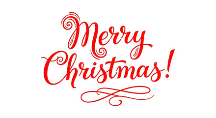 Stylized red text with swirls and flourishes that reads merry christmas