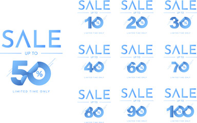 Modern Blue Sale Badges: Geometric Discount Tags with Ribbon Style Percentages for E commerce and Retail Promotion Graphics