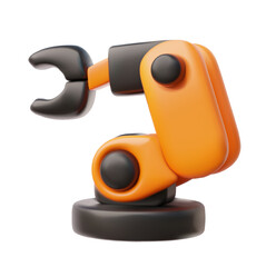 Fototapeta premium Industrial robot hand, vector 3D cartoon automatic technology, support service, artificial intelligence machine system