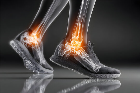 Transparent human legs in running shoes showing x-ray effect for health and fitness concept - Powered by Adobe