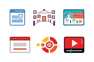 Set of flat design icons for web development and digital interfaces, flat icons for web and mobile