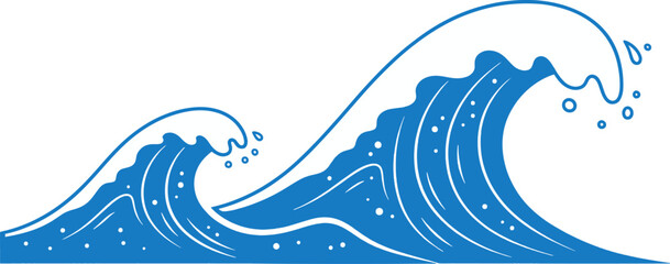 Ocean Waves Illustration, Vector Blue Wave Design, Summer, Sea, Surf