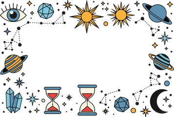 Astrology Frame, Celestial Border, Space Background - Vector Illustration