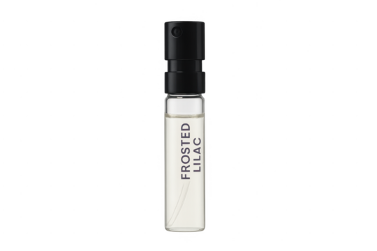Frosted lilac perfume sample vial for fragrance testing