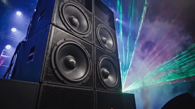 Stacked speakers resonate with laser light show