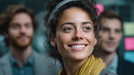 Creative team brainstorming on glass wall