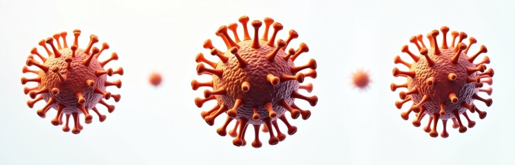 Obraz premium Coronavirus cell 3D model on isolated white background. Microscopic view of infectious pathogen. Illustration of dangerous microorganism for pandemic outbreak, virology science, medical research,