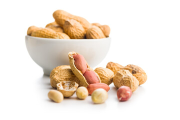 Peanuts in shell. Groundnuts isolated on white background.